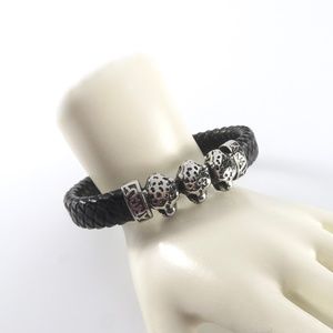 Braided Leather Bracelet, Cheetah Heads, Unisex